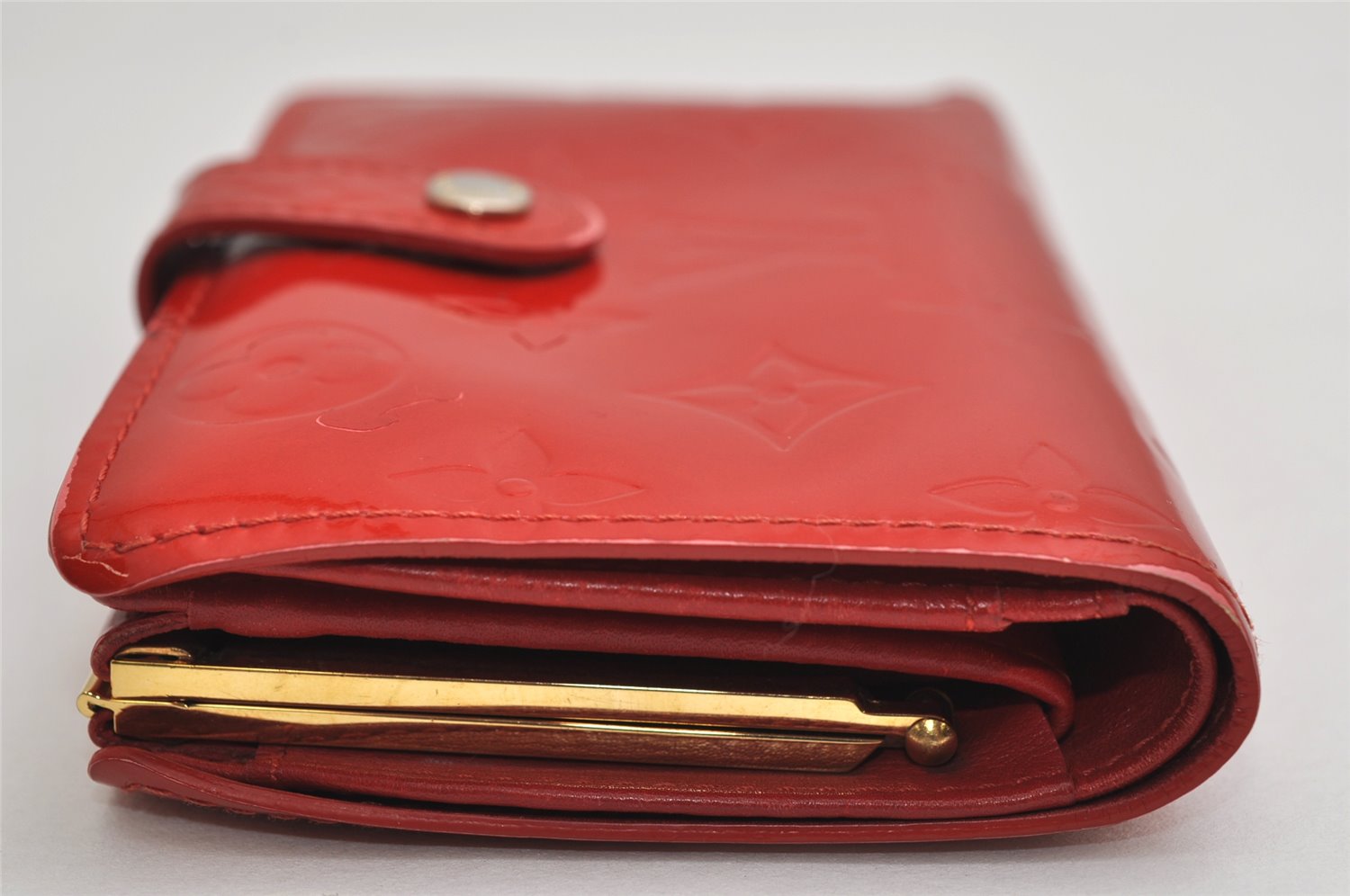 Auth Louis Vuitton Vernis Porte Monnaie Billets Viennois Wallet M91208 Red 0852K