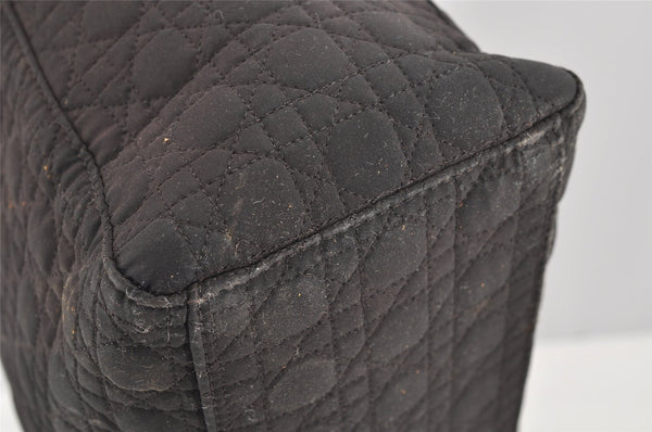 Authentic Christian Dior Lady Dior Cannage Canvas Hand Bag Black CD Junk 0853I
