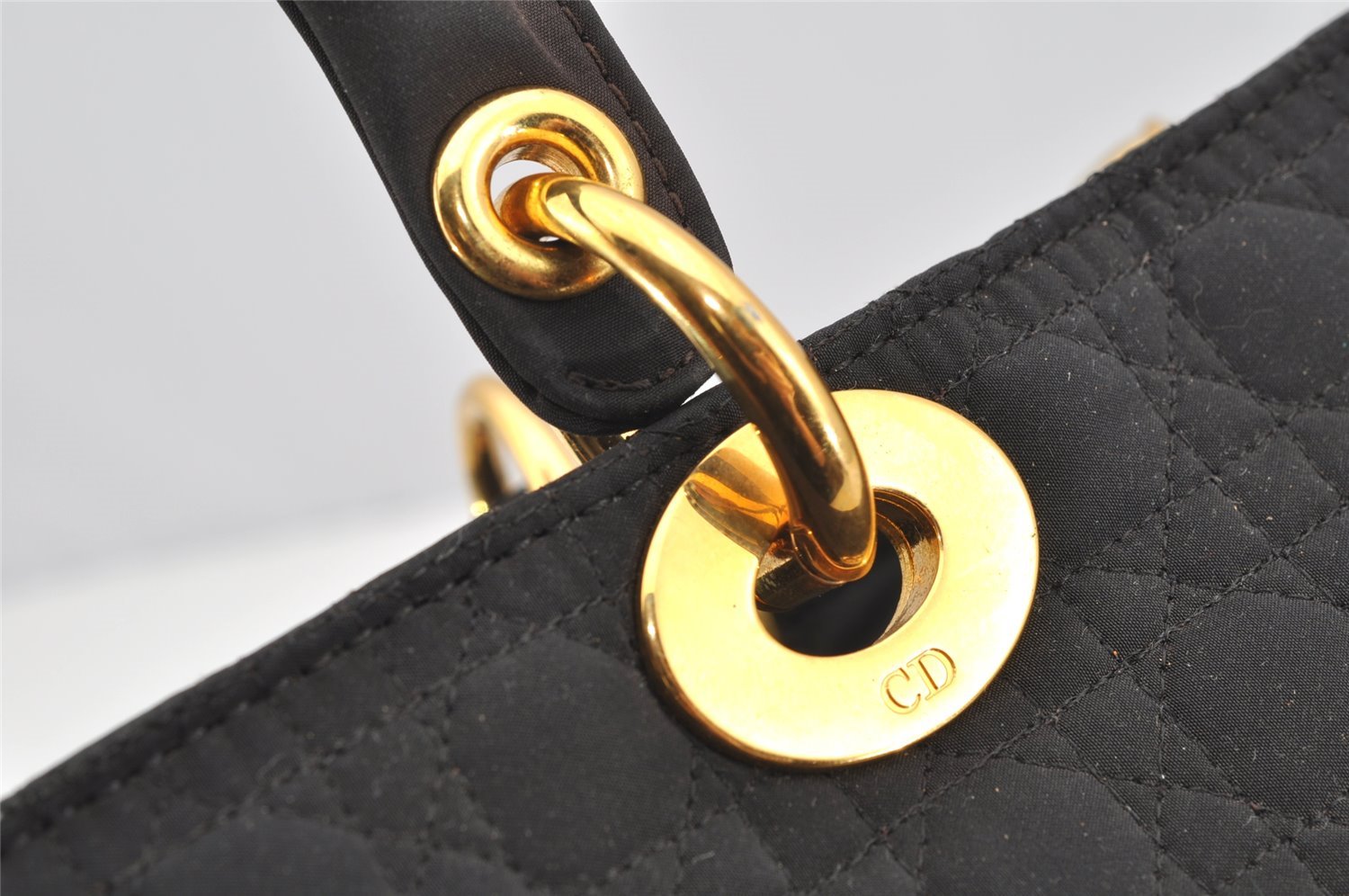 Authentic Christian Dior Lady Dior Cannage Canvas Hand Bag Black CD Junk 0853I
