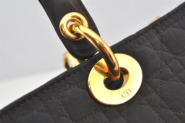 Authentic Christian Dior Lady Dior Cannage Canvas Hand Bag Black CD Junk 0853I
