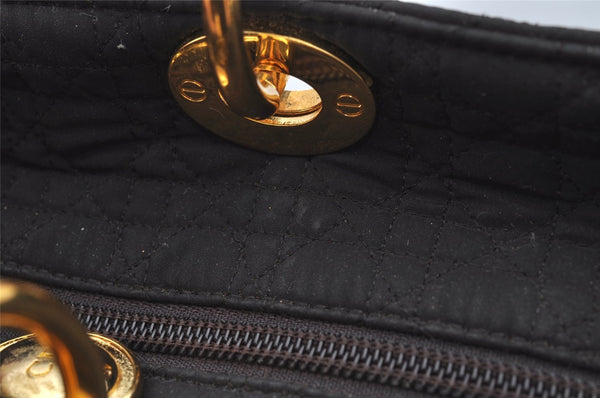 Authentic Christian Dior Lady Dior Cannage Canvas Hand Bag Black CD Junk 0853I