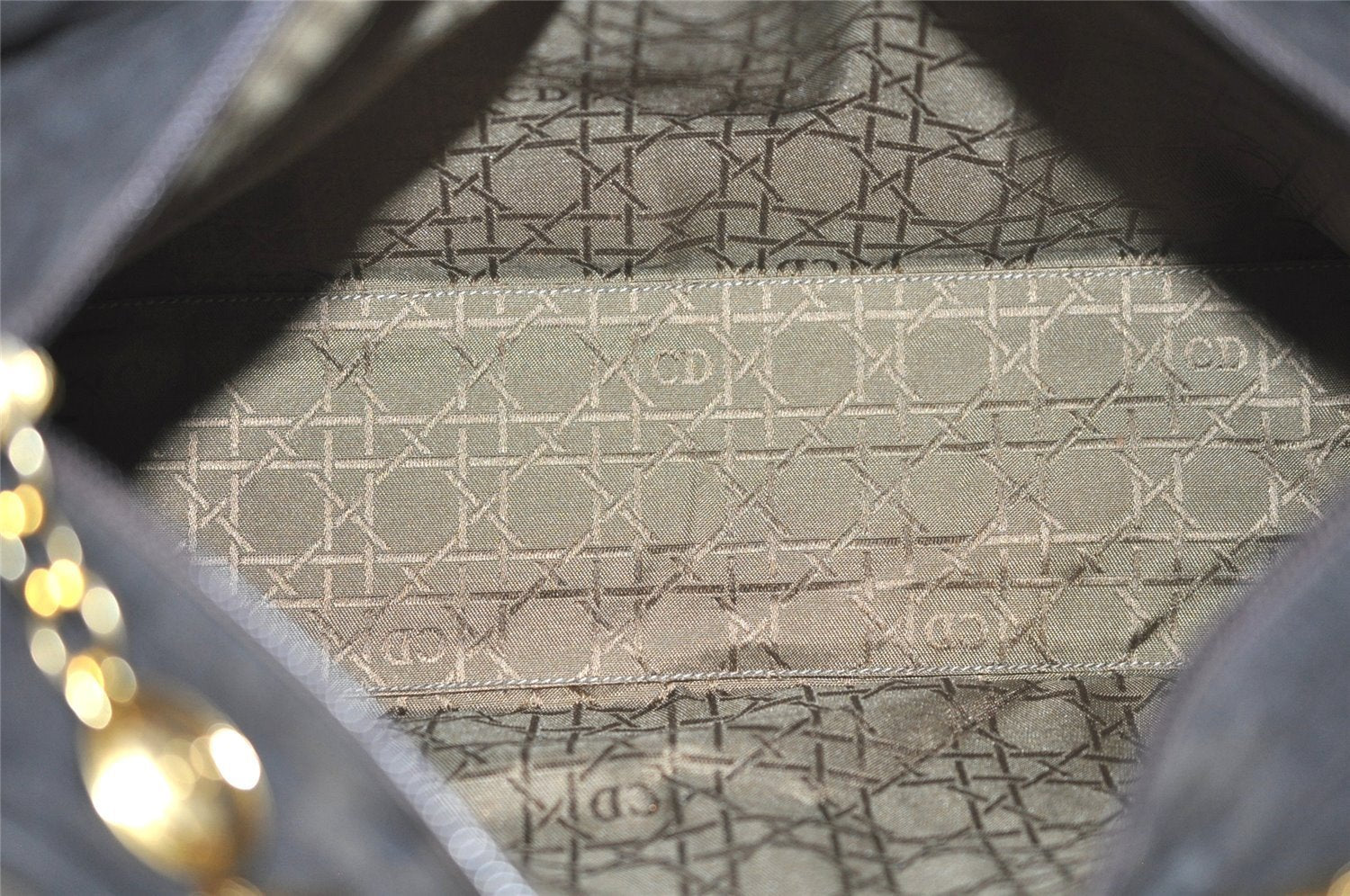 Authentic Christian Dior Lady Dior Cannage Canvas Hand Bag Black CD Junk 0853I