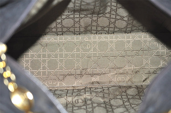 Authentic Christian Dior Lady Dior Cannage Canvas Hand Bag Black CD Junk 0853I