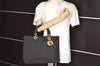 Authentic Christian Dior Lady Dior Cannage Canvas Hand Bag Black CD Junk 0853I