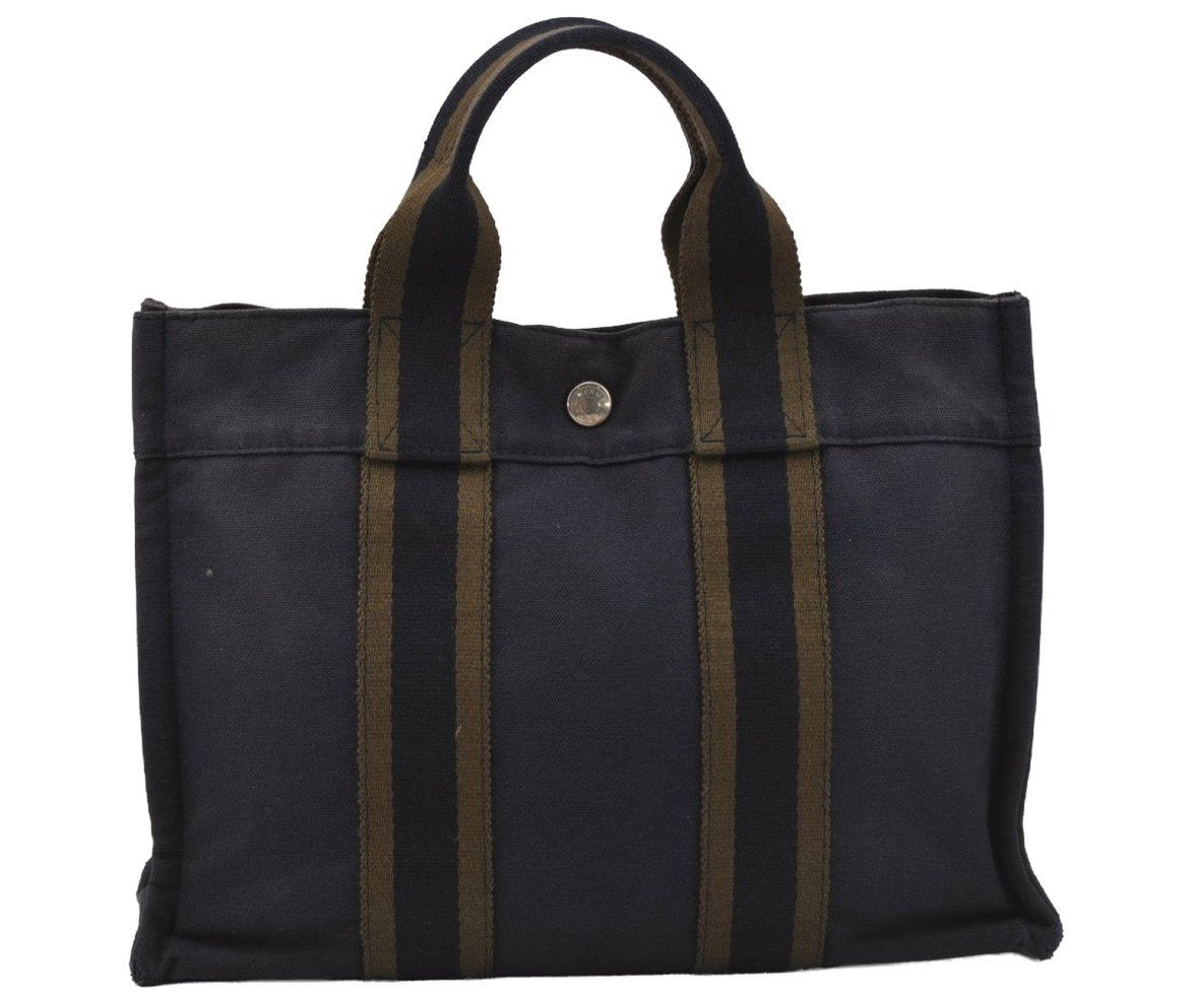 Authentic HERMES Fourre Tout PM Hand Tote Bag Canvas Navy 0853J
