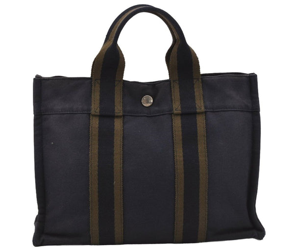 Authentic HERMES Fourre Tout PM Hand Tote Bag Canvas Navy 0853J