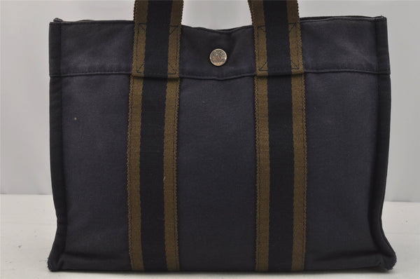 Authentic HERMES Fourre Tout PM Hand Tote Bag Canvas Navy 0853J