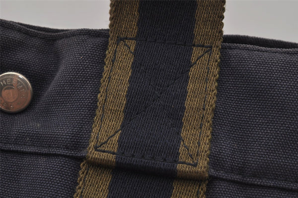 Authentic HERMES Fourre Tout PM Hand Tote Bag Canvas Navy 0853J