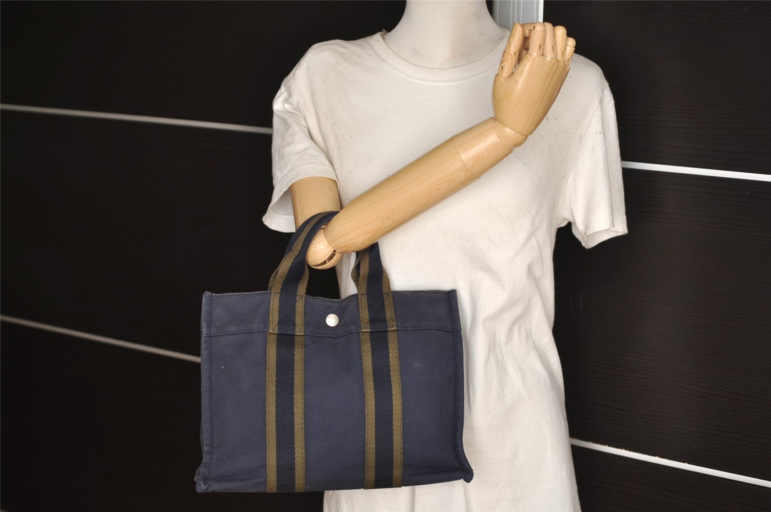 Authentic HERMES Fourre Tout PM Hand Tote Bag Canvas Navy 0853J