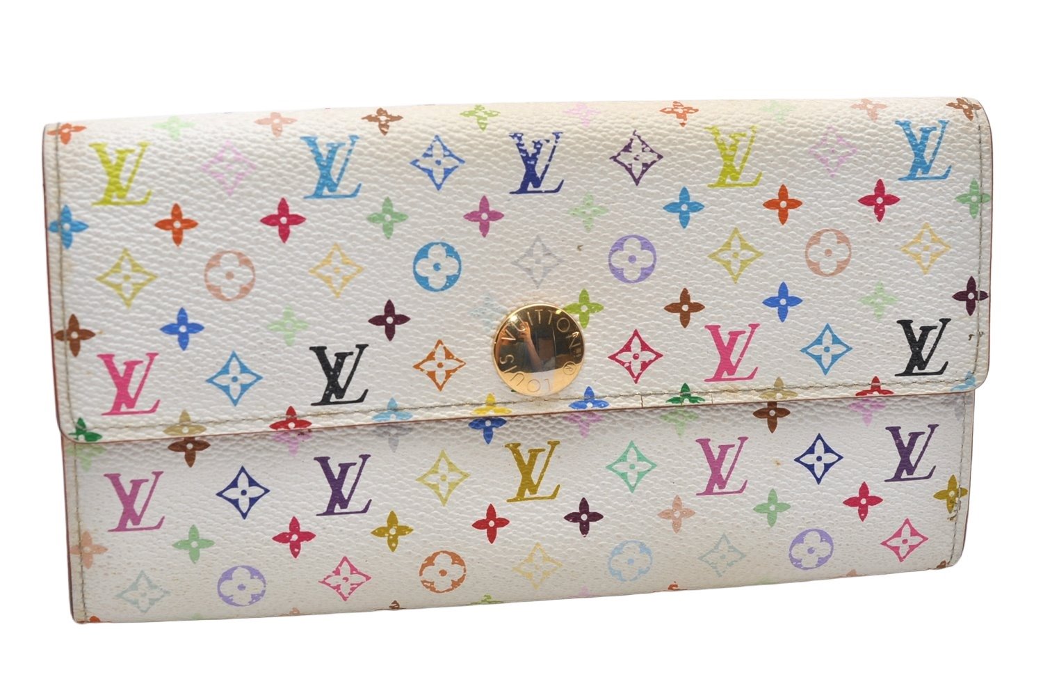 Auth Louis Vuitton Monogram Multicolor Portefeuille Sarah Wallet M93532 LV 0853K