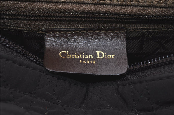 Authentic Christian Dior Lady Dior Canvas Cannage Hand Bag Brown CD Junk 0855I