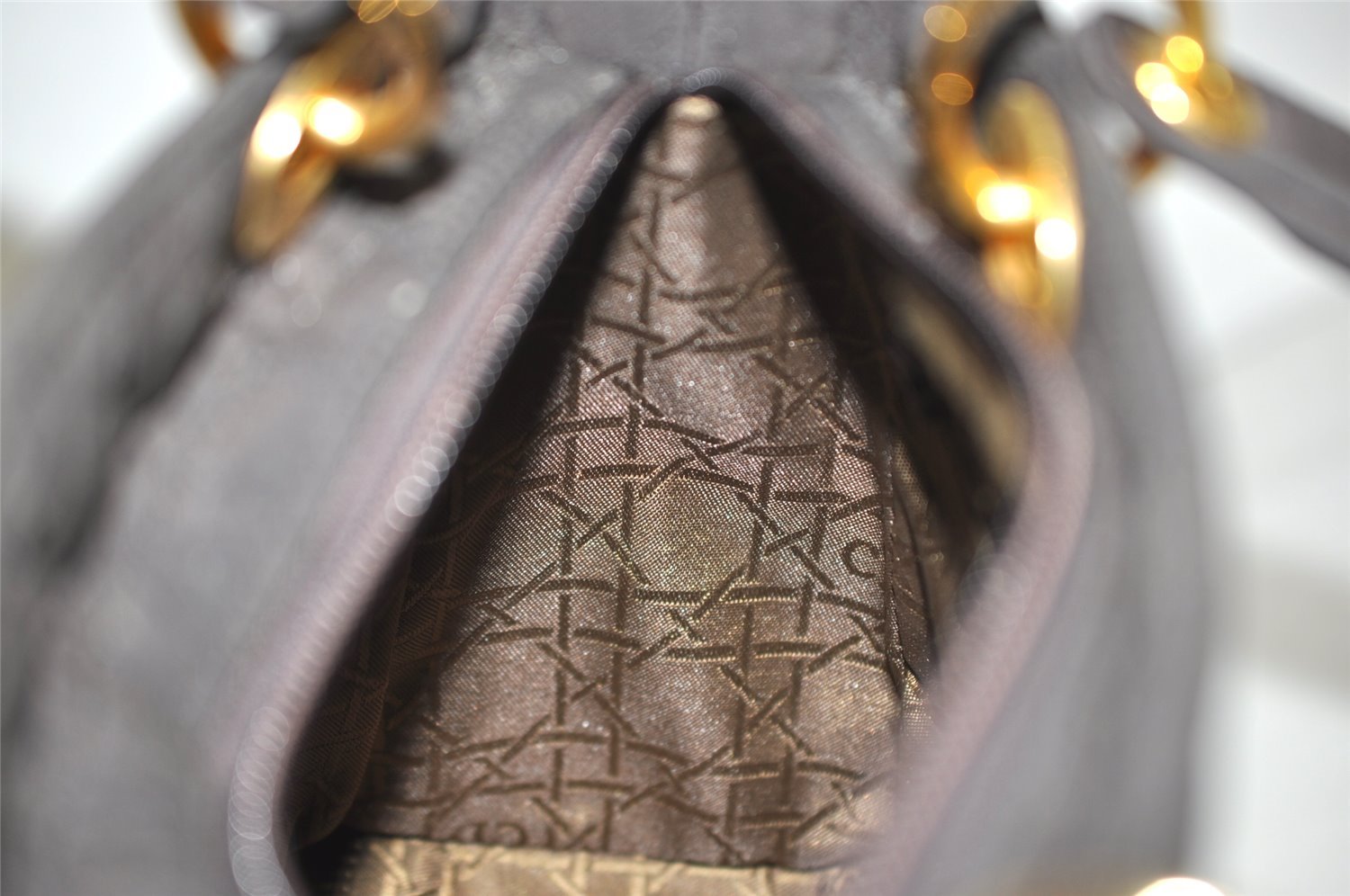 Authentic Christian Dior Lady Dior Canvas Cannage Hand Bag Brown CD Junk 0855I