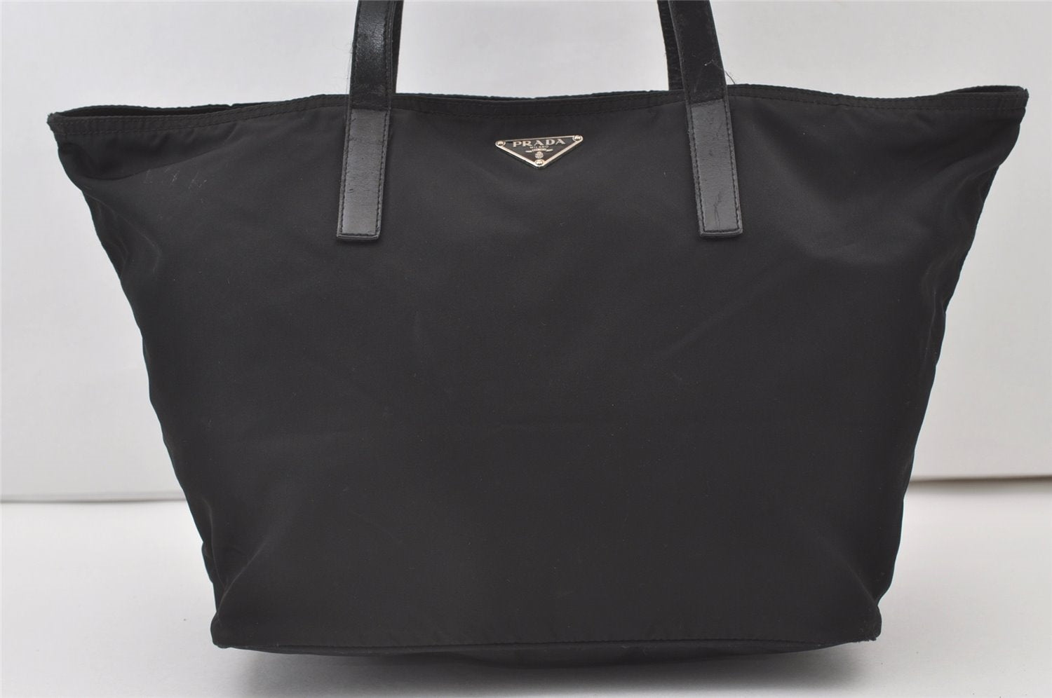 Authentic PRADA Vintage Nylon Tessuto Leather Shoulder Tote Bag Black 0856J