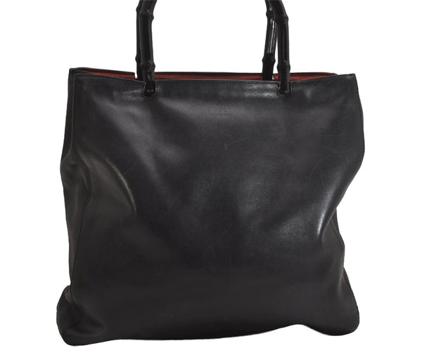 Authentic GUCCI Vintage Bamboo Shoulder Hand Bag Leather Black 0857J