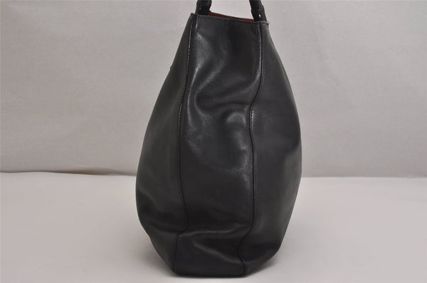 Authentic GUCCI Vintage Bamboo Shoulder Hand Bag Leather Black 0857J