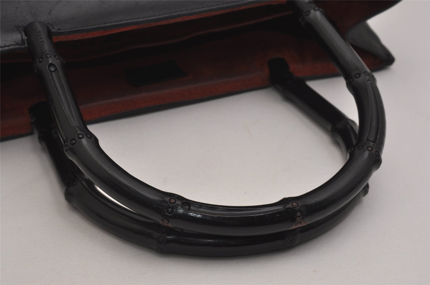 Authentic GUCCI Vintage Bamboo Shoulder Hand Bag Leather Black 0857J