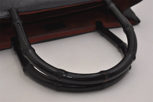 Authentic GUCCI Vintage Bamboo Shoulder Hand Bag Leather Black 0857J
