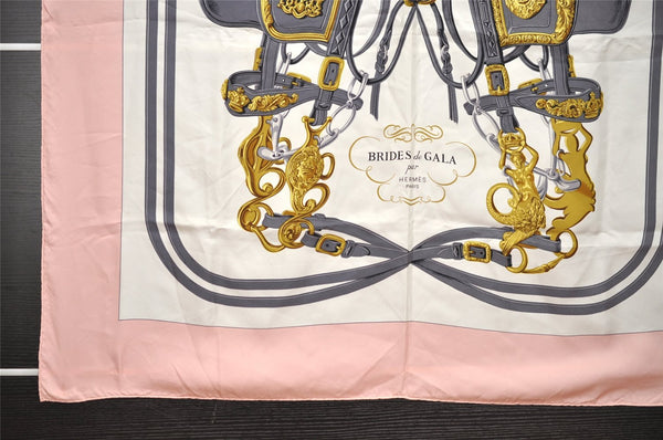 Authentic HERMES Carre 90 Scarf "BRIDES de GALA par" Silk Pink 0861J