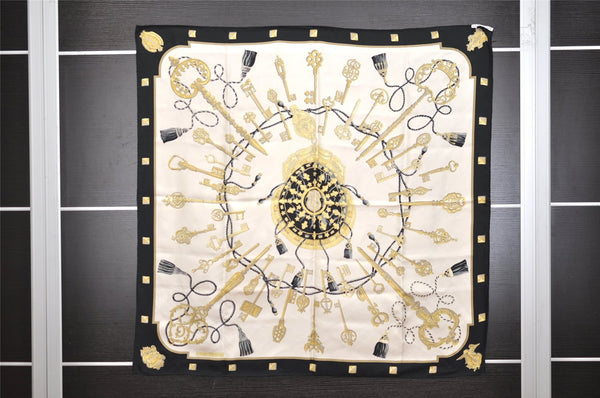 Authentic HERMES Carre 90 Scarf "LES CLES" Silk Black 0863J