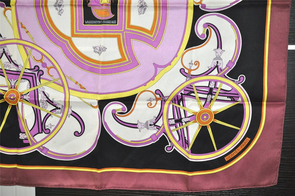 Authentic HERMES Carre 65 Scarf "WASHINGTON'S CARRIAGE" Silk Purple 0864J