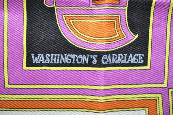 Authentic HERMES Carre 65 Scarf "WASHINGTON'S CARRIAGE" Silk Purple 0864J