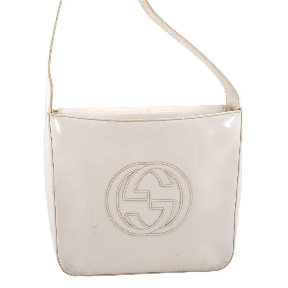 Authentic GUCCI Vintage SOHO Shoulder Hand Bag Purse Enamel White Junk 0865J