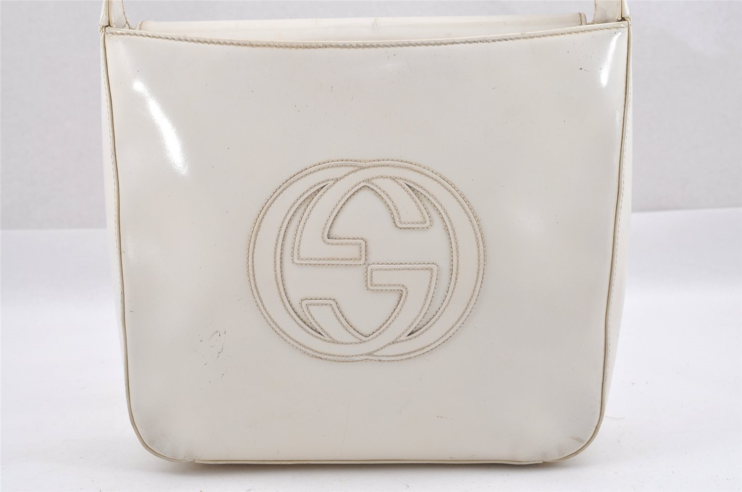 Authentic GUCCI Vintage SOHO Shoulder Hand Bag Purse Enamel White Junk 0865J