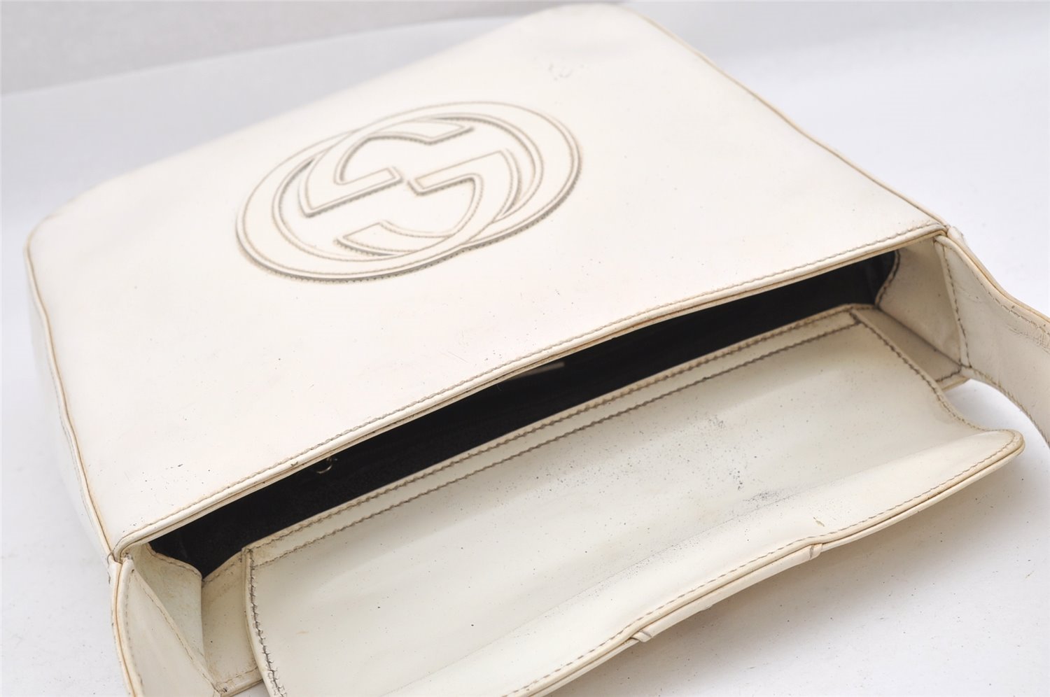 Authentic GUCCI Vintage SOHO Shoulder Hand Bag Purse Enamel White Junk 0865J