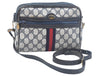 Authentic GUCCI Sherry Line Shoulder Bag GG PVC Leather Navy Blue Junk 0866J