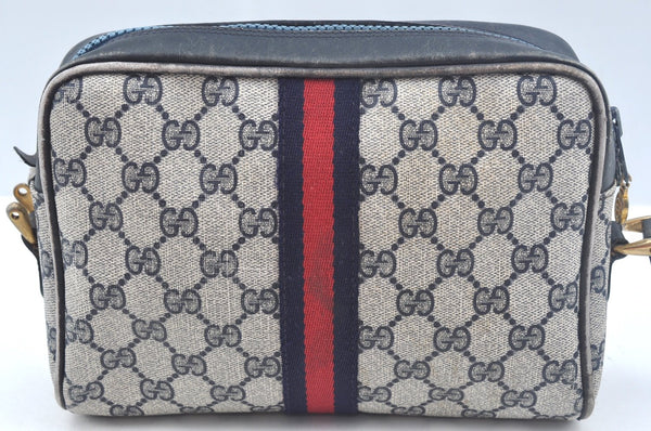 Authentic GUCCI Sherry Line Shoulder Bag GG PVC Leather Navy Blue Junk 0866J