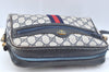 Authentic GUCCI Sherry Line Shoulder Bag GG PVC Leather Navy Blue Junk 0866J