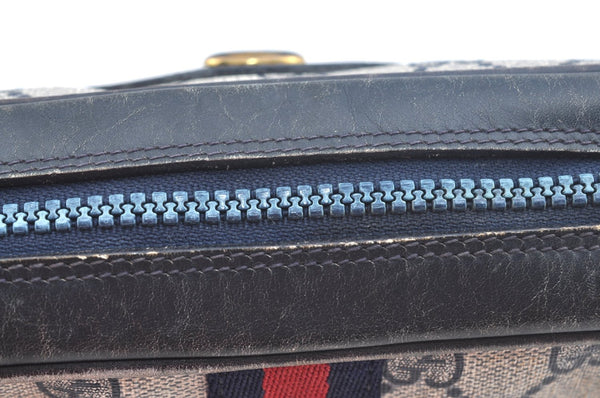 Authentic GUCCI Sherry Line Shoulder Bag GG PVC Leather Navy Blue Junk 0866J
