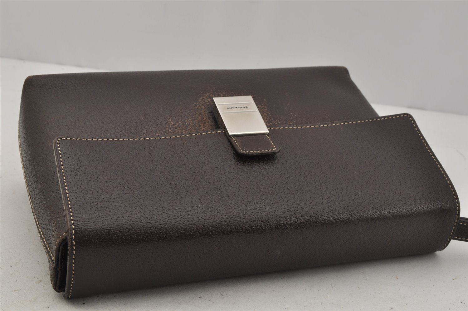 Authentic BURBERRY Vintage Leather Clutch Hand Bag Purse Brown 0867J