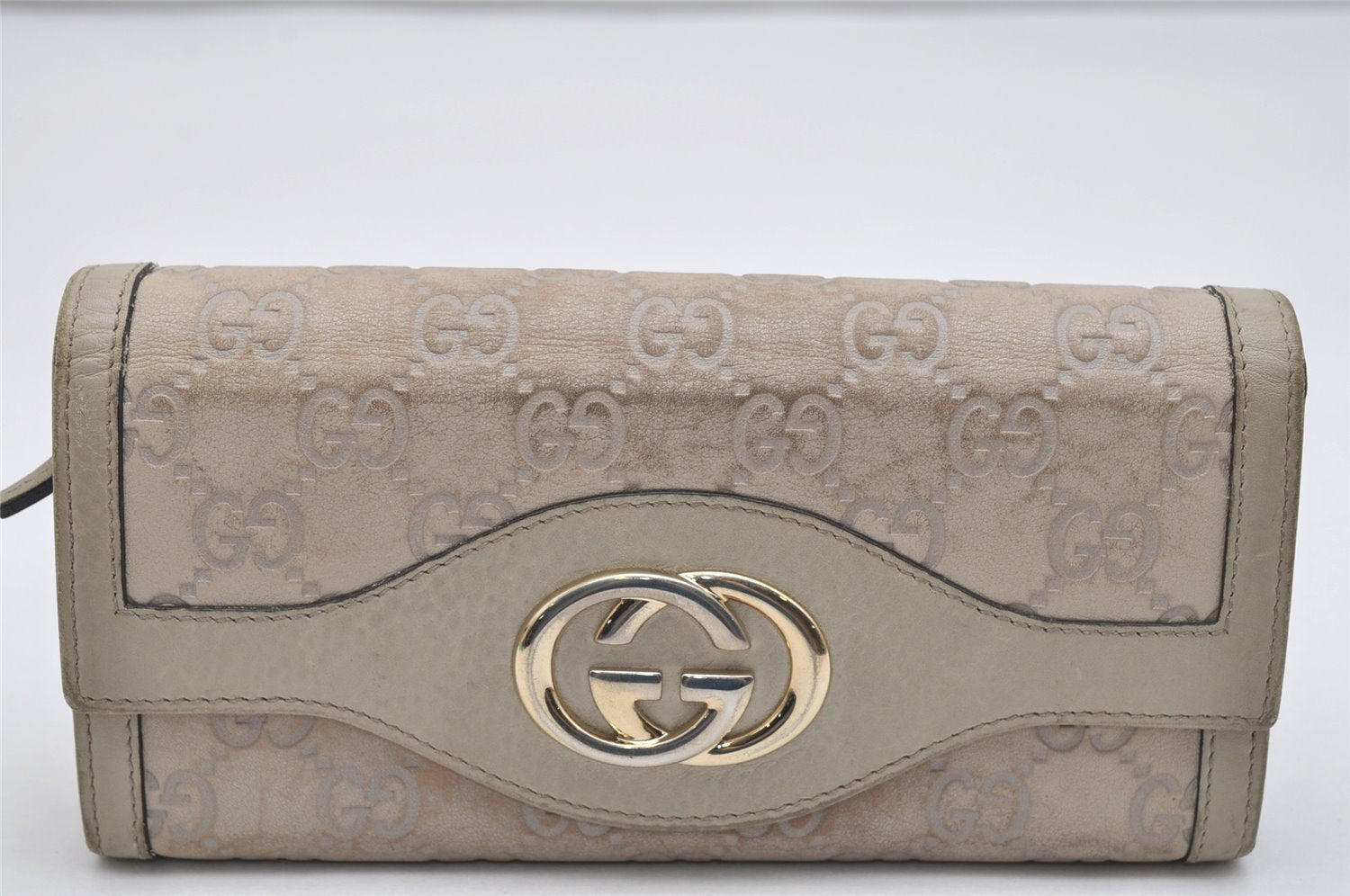 Authentic GUCCI Sukey Guccissima GG Leather Long Wallet Purse 282431 White 0867K