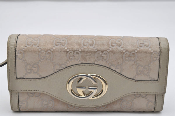 Authentic GUCCI Sukey Guccissima GG Leather Long Wallet Purse 282431 White 0867K