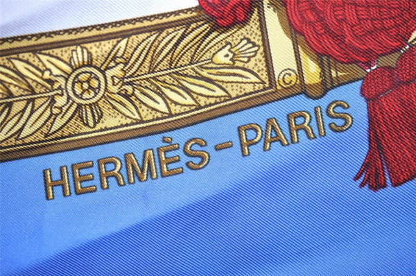 Authentic HERMES Carre 90 Scarf "GRAND UNIFORME" Silk Blue 0868J