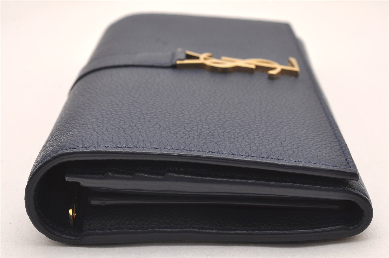 Authentic SAINT LAURENT YSL Line Large Flap Wallet Purse 414567 Navy Box 0870J