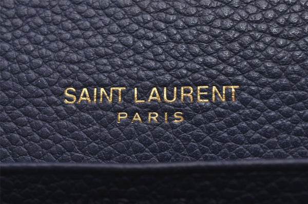 Authentic SAINT LAURENT YSL Line Large Flap Wallet Purse 414567 Navy Box 0870J