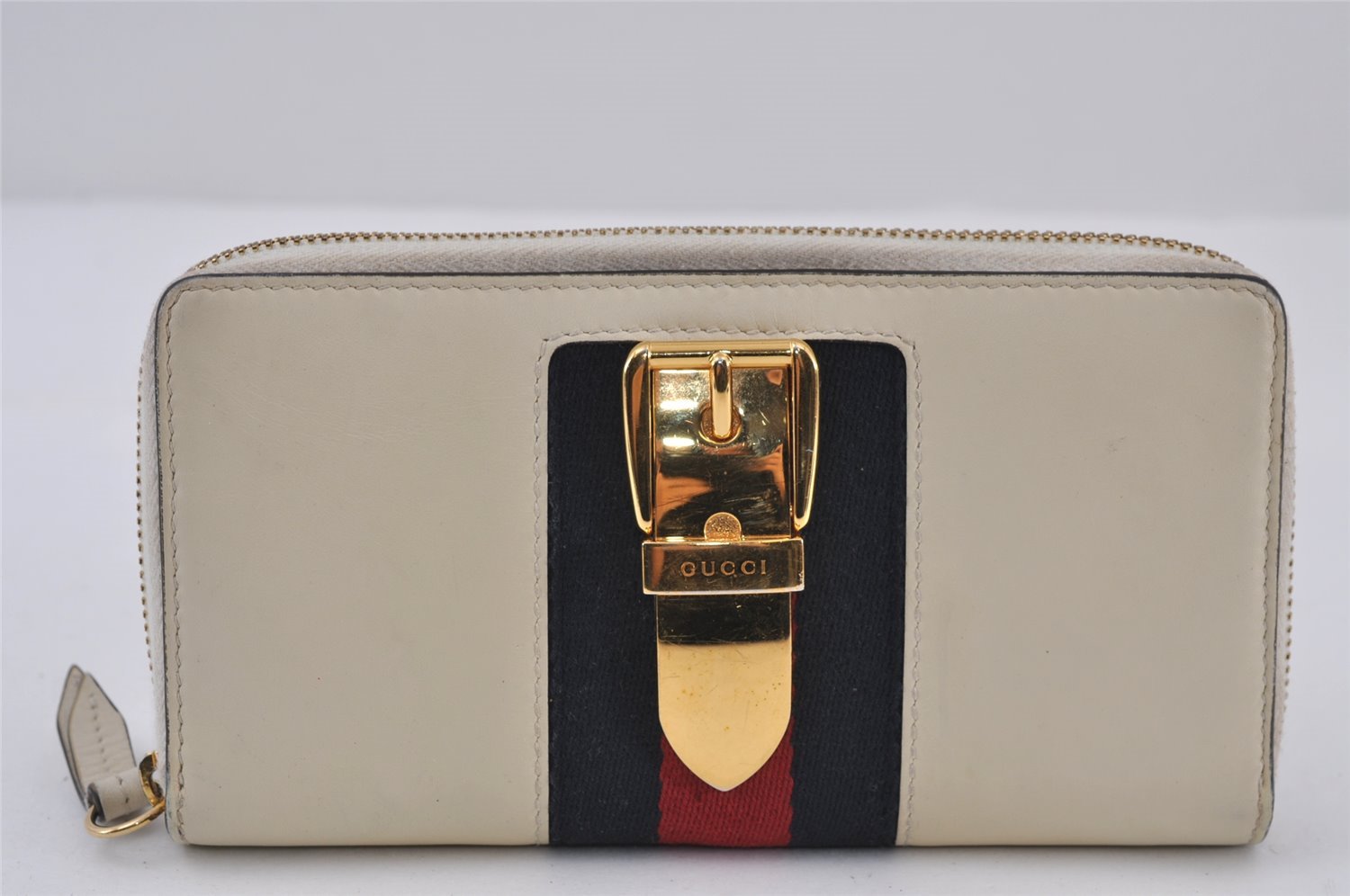 Authentic GUCCI Sherry Line Sylvie Long Wallet Purse Leather 476083 White 0871J