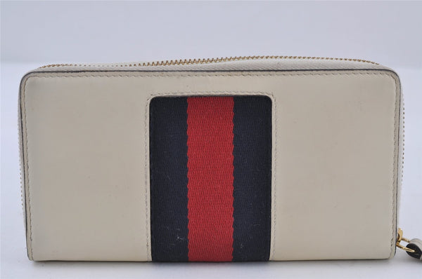 Authentic GUCCI Sherry Line Sylvie Long Wallet Purse Leather 476083 White 0871J