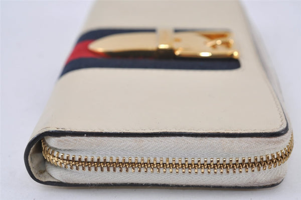 Authentic GUCCI Sherry Line Sylvie Long Wallet Purse Leather 476083 White 0871J