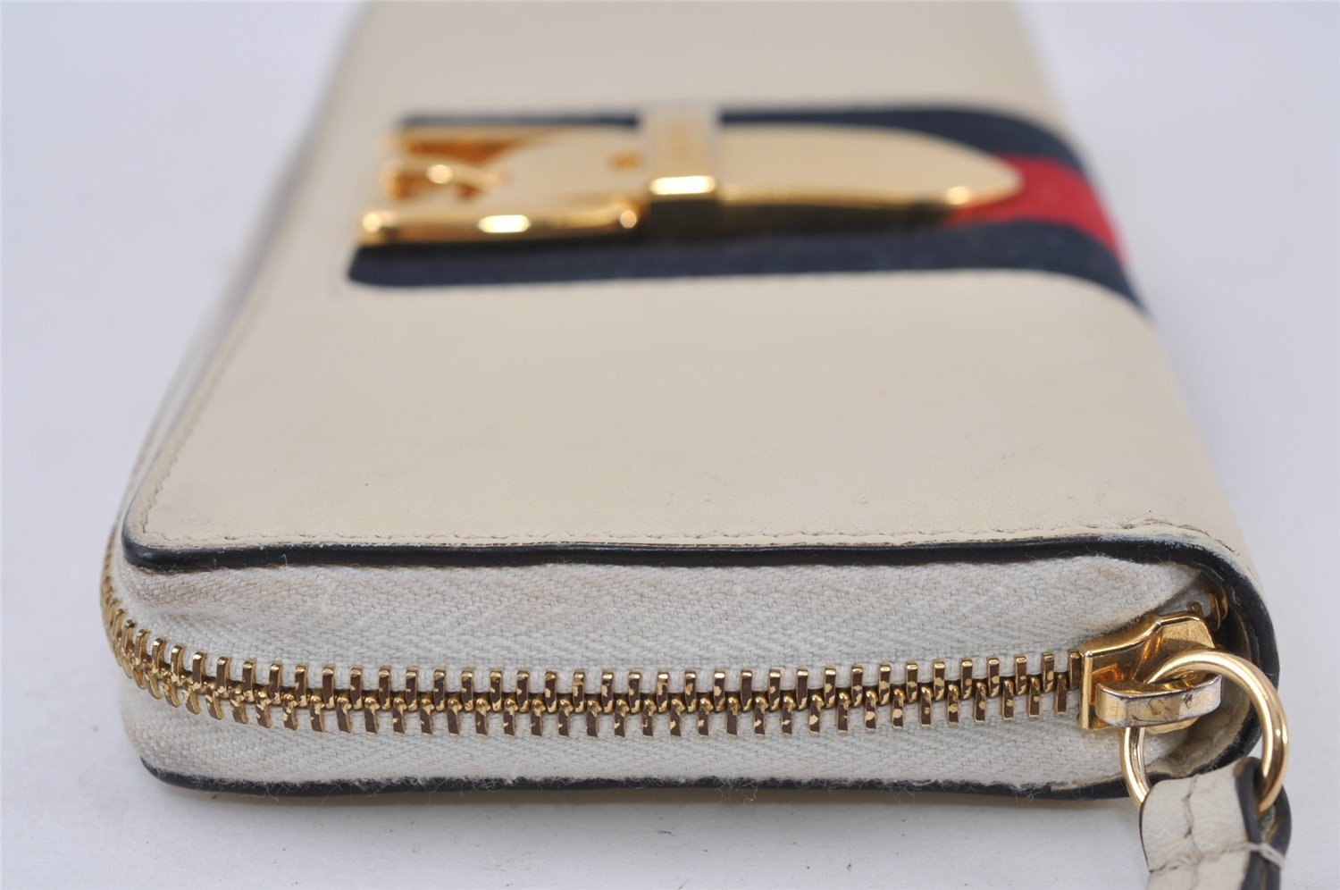 Authentic GUCCI Sherry Line Sylvie Long Wallet Purse Leather 476083 White 0871J