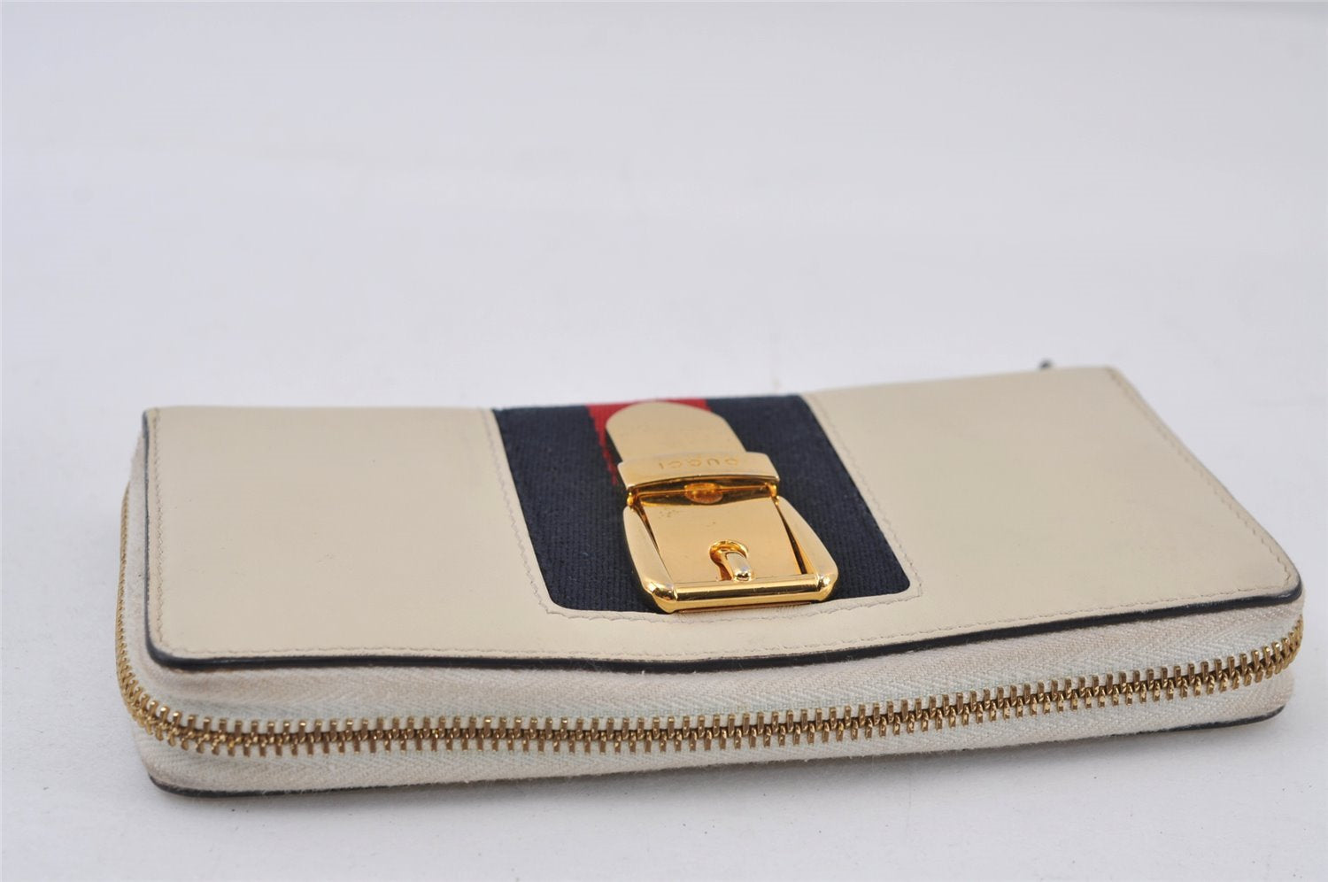 Authentic GUCCI Sherry Line Sylvie Long Wallet Purse Leather 476083 White 0871J