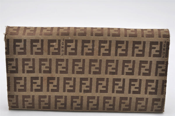 Authentic FENDI Vintage Zucchino Long Wallet Purse Canvas Leather Brown 0871K