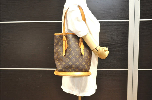 Authentic Louis Vuitton Monogram Bucket PM Shoulder Tote Bag M42238 Junk 0872I