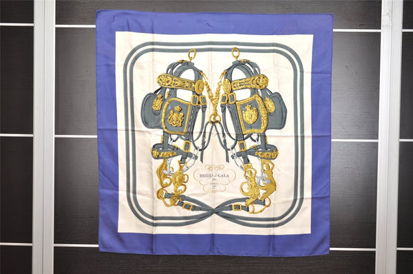 Authentic HERMES Carre 90 Scarf "BRIDES de GALA par" Silk Blue 0873J