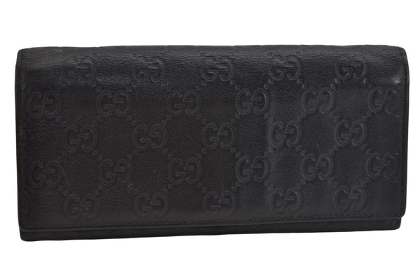 Authentic GUCCI Guccissima GG Leather Long Wallet Purse 233154 Black 0873K