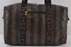 Authentic FENDI Pequin Pattern PVC Leather Travel Boston Bag Brown Black 0874J