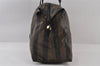 Authentic FENDI Pequin Pattern PVC Leather Travel Boston Bag Brown Black 0874J