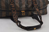 Authentic FENDI Pequin Pattern PVC Leather Travel Boston Bag Brown Black 0874J